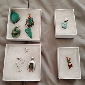 Turquoise and Silver Pendant Set